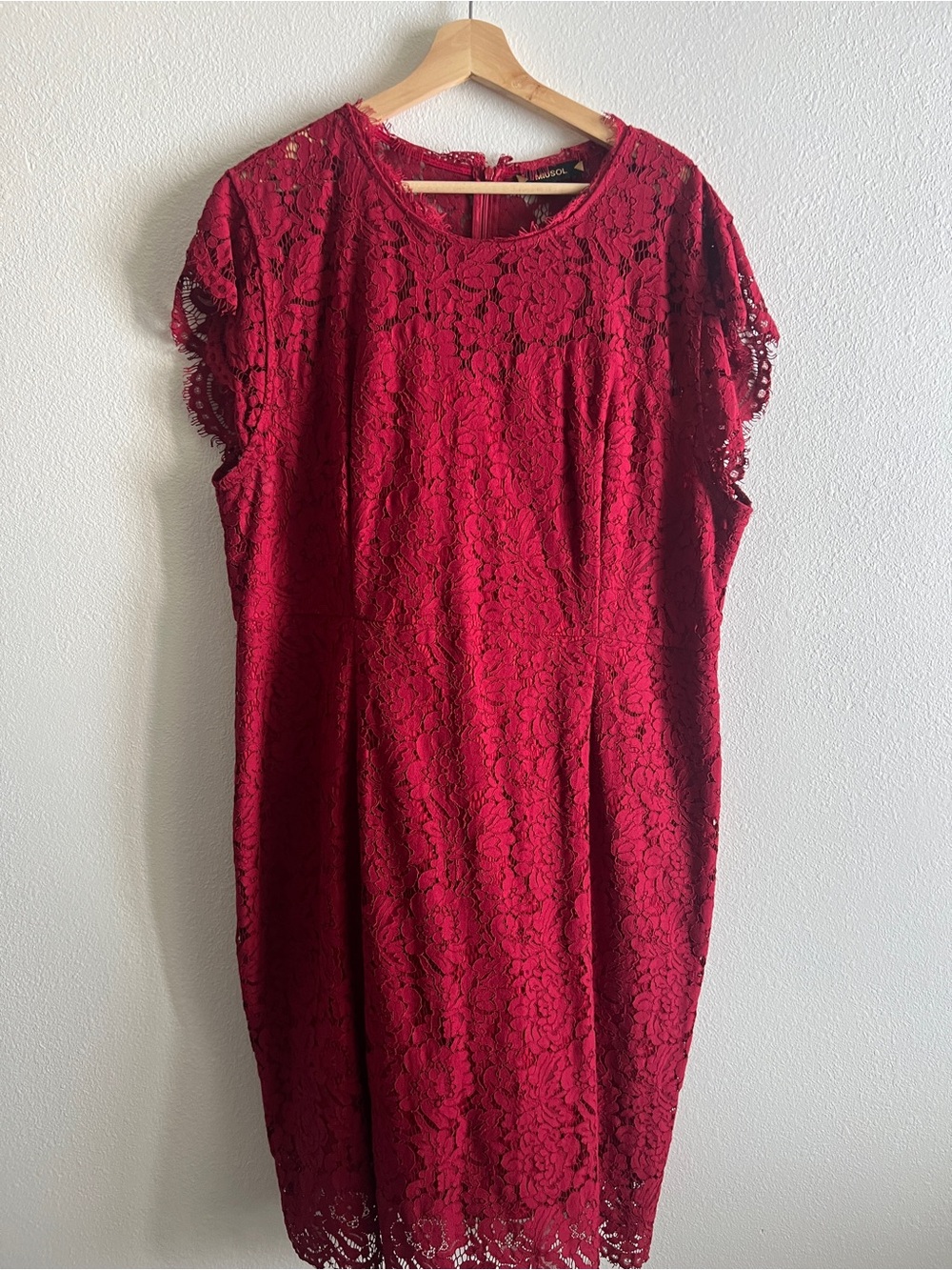 Lace Sheath Dress in Deep Red/ Burgundy